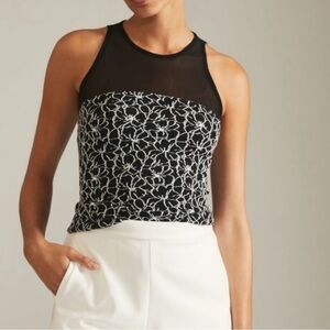 ANTHROPOLOGIE Maeve Illusion Mesh Floral Top Black